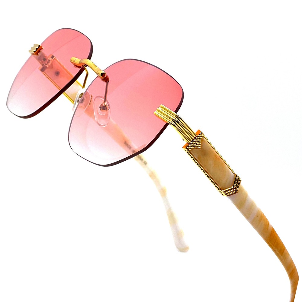 Rimless Sunglasses Women Fashion Trendy Pink Lens Gold Frame Elegant‎ Designer